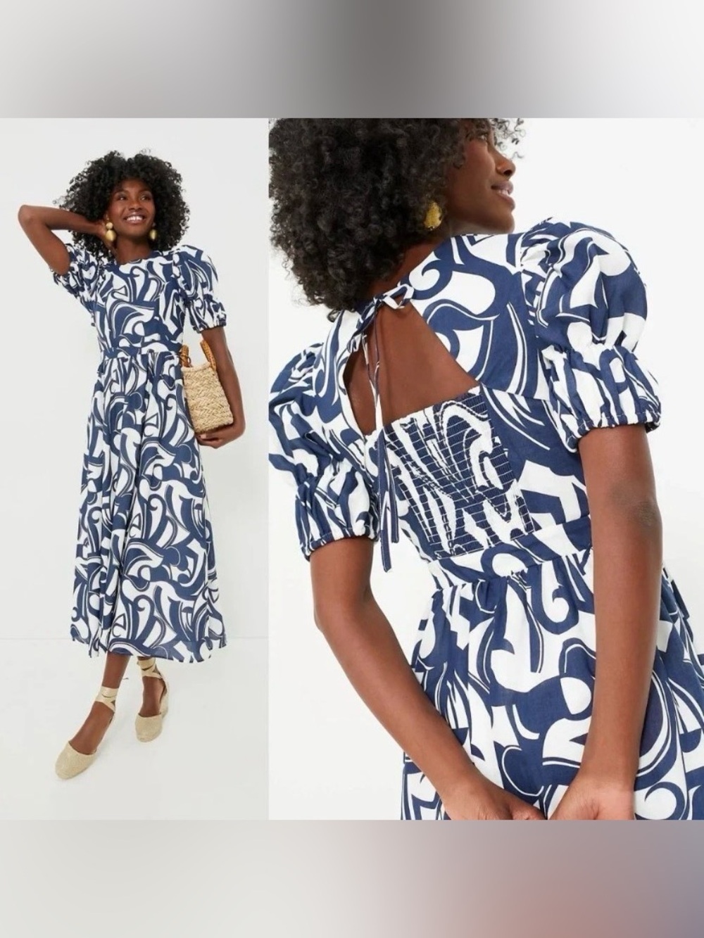 Hyacinth House Navy/ White Print Wilhelmina Maxi Dress Extra Small Garden Party